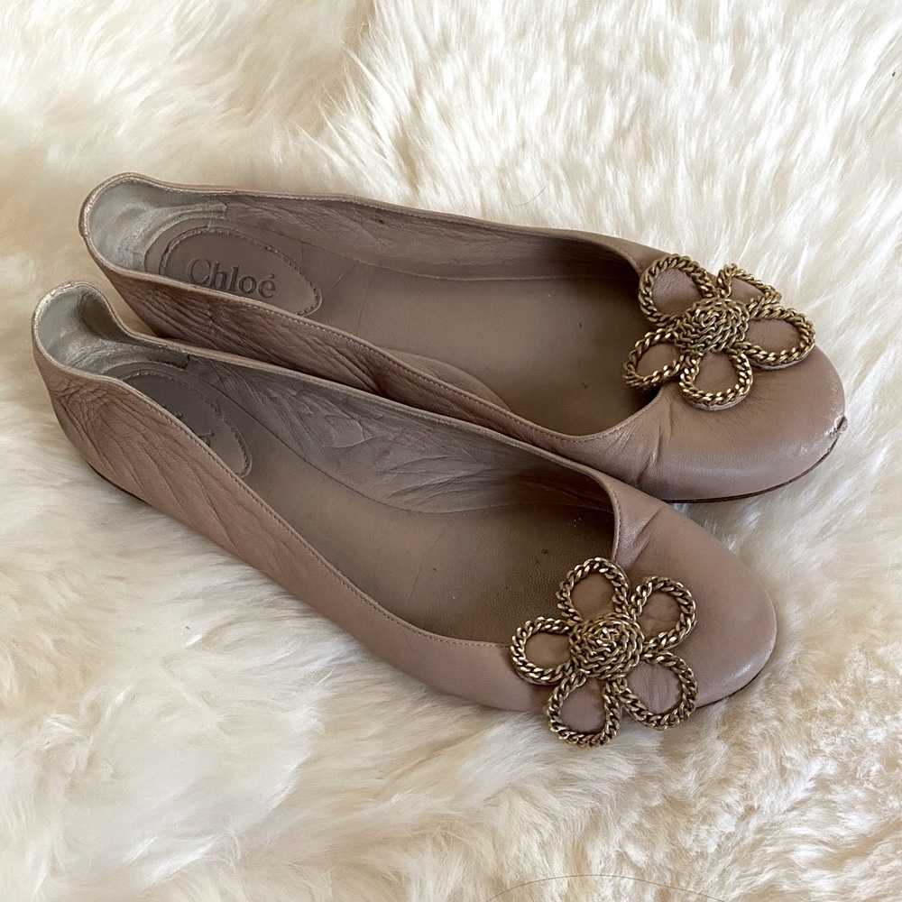 Chloe Gladiolo Taupe Embellished Ballet Flats